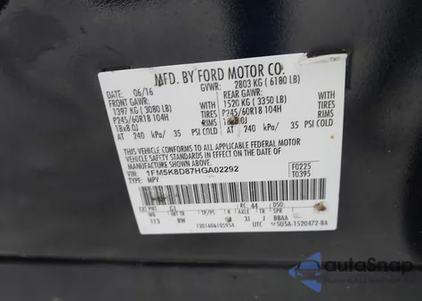 2017 Ford Explorer Xlt from USA, damaged, VIN 1FM5K8D87HGA02292